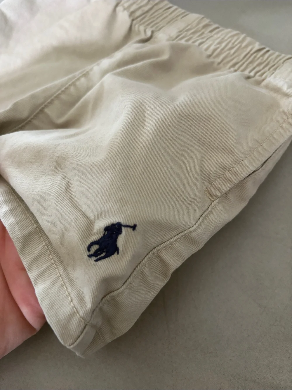 Ralph Lauren Cream Elastic Waist Polo Shorts with Navy Pony